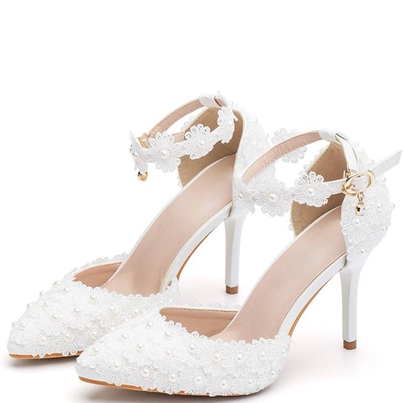 Women's PU Closed Toe With Flower Stiletto Heel High Heels - Picture 3 of 4